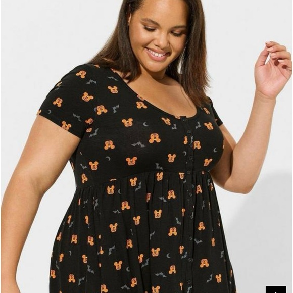 NWT Disney Mickey Torrid pumpkin Hi-Low babydoll top Halloween SOLD OUT ONLINE - Picture 7 of 7